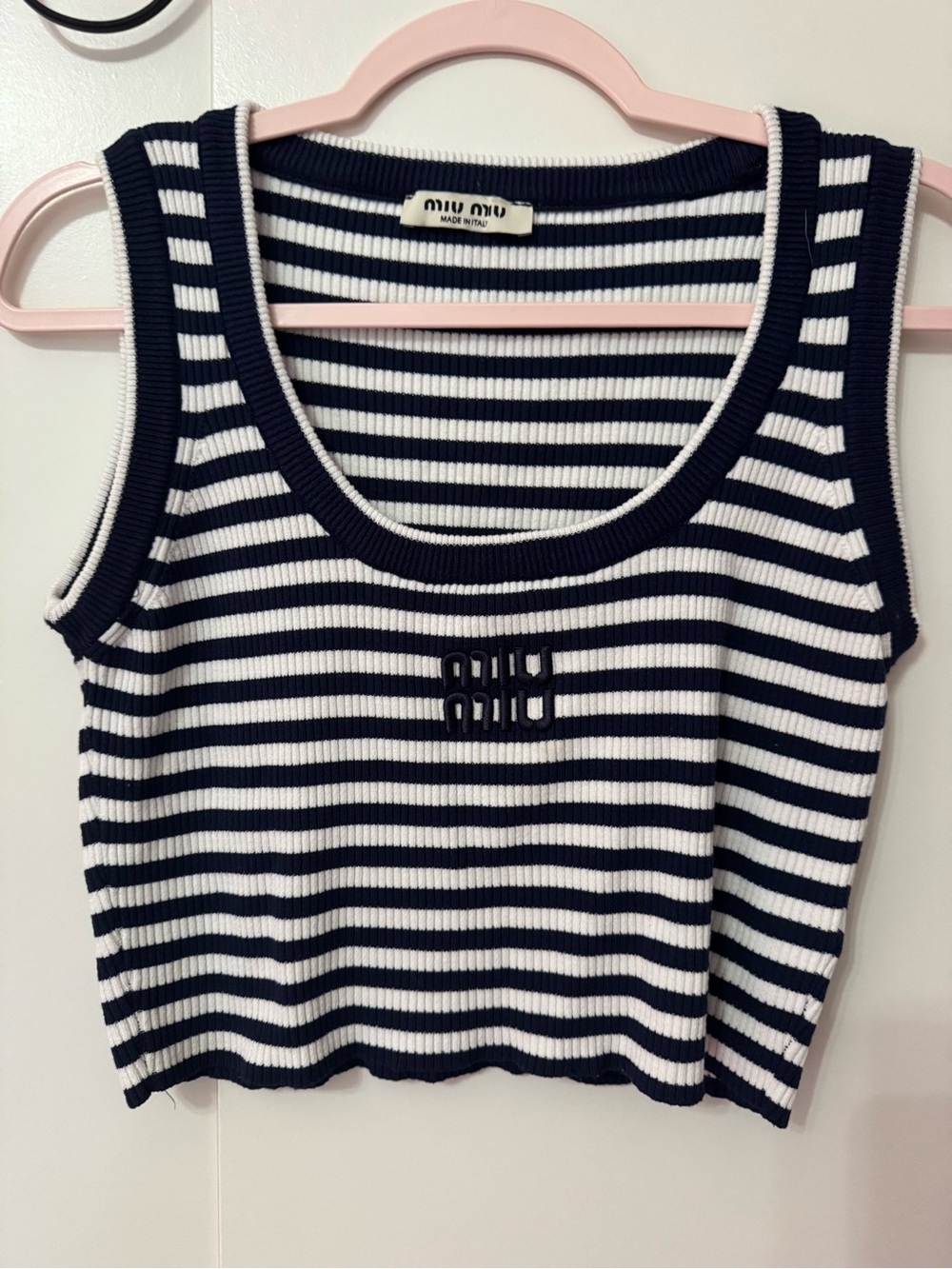 Miu Miu Navy & White Striped Ribbed Tank